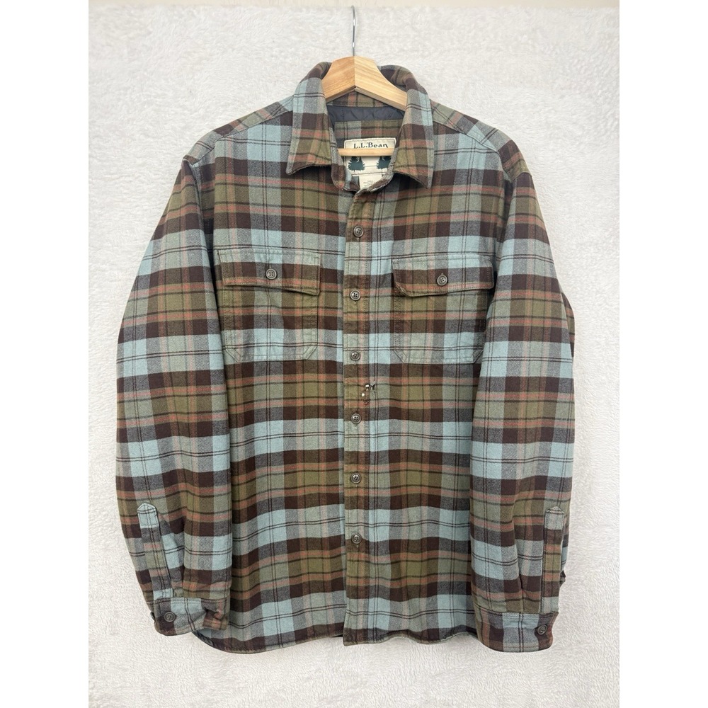 Vintage LL Bean Insulated Flannel Shacket Plaid Quilted Shirt Jacket Outdoor